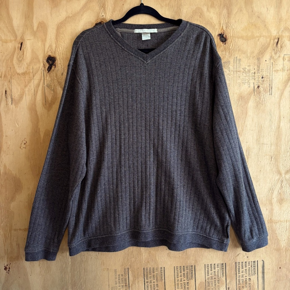 Perry Ellis 100% Cotton Beige Brown Sweater V-Neck Sz L